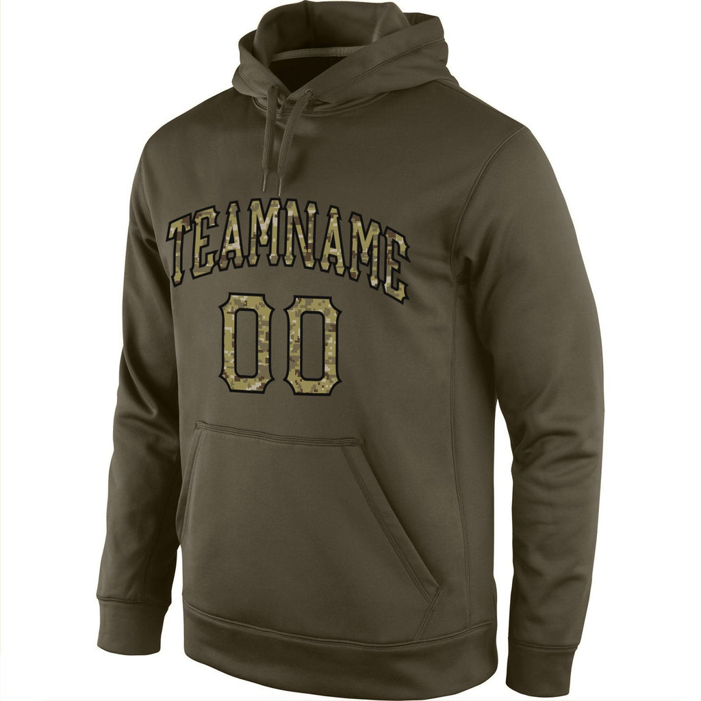 Custom Stitched Olive Camo-Black Sports Pullover Sweatshirt Salute To Service Hoodie photo 2
