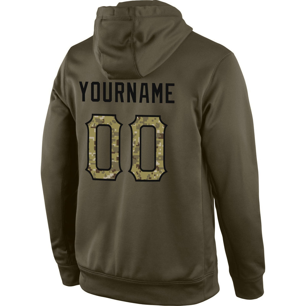 Custom Stitched Olive Camo-Black Sports Pullover Sweatshirt Salute To Service Hoodie photo 3