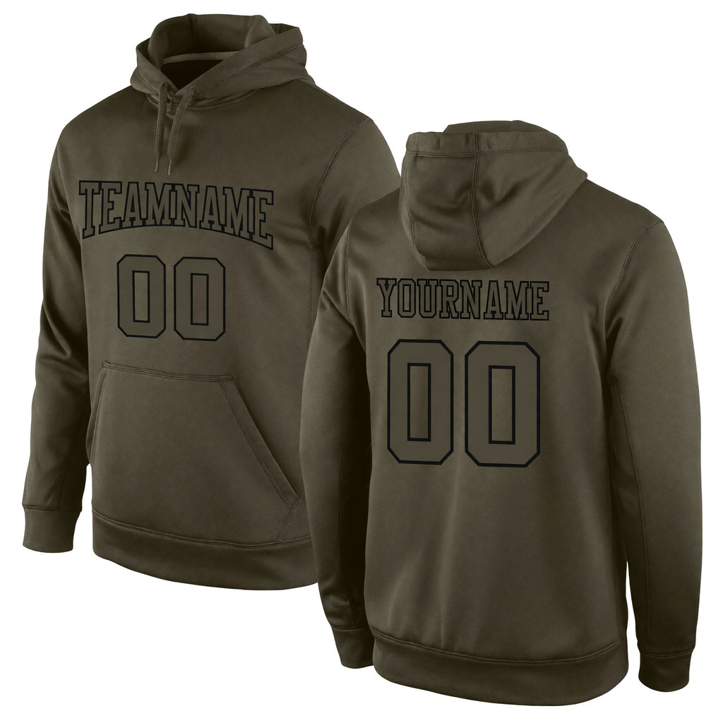 Custom Stitched Olive Olive-Black Sports Pullover Sweatshirt Salute To Service Hoodie