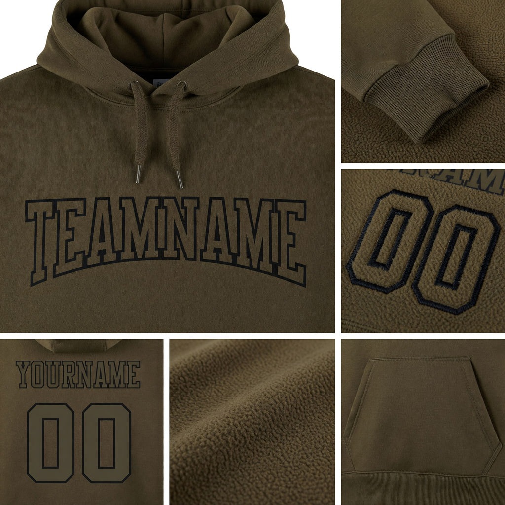 Custom Stitched Olive Olive-Black Sports Pullover Sweatshirt Salute To Service Hoodie detail