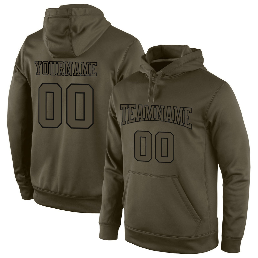 Custom Stitched Olive Olive-Black Sports Pullover Sweatshirt Salute To Service Hoodie photo 1