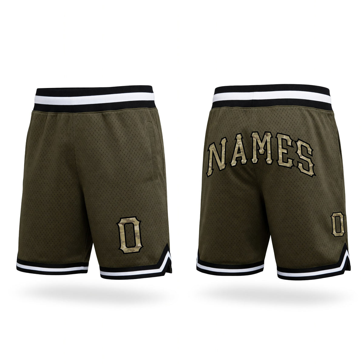 Custom Olive Camo-Black Authentic Throwback Salute To Service Basketball Shorts