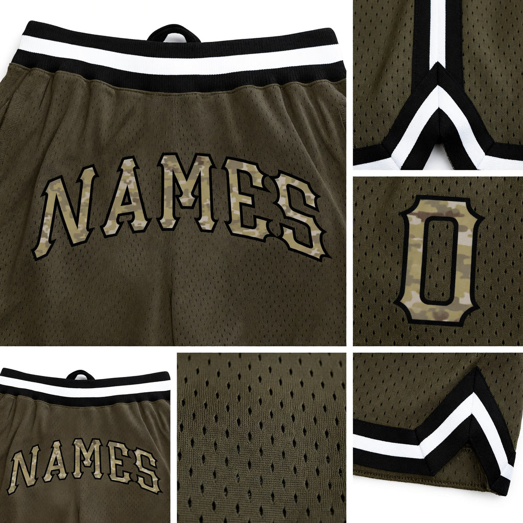 Custom Olive Camo-Black Authentic Throwback Salute To Service Basketball Shorts detail