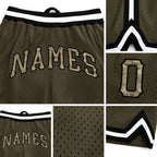 Custom Olive Camo-Black Authentic Throwback Salute To Service Basketball Shorts detail