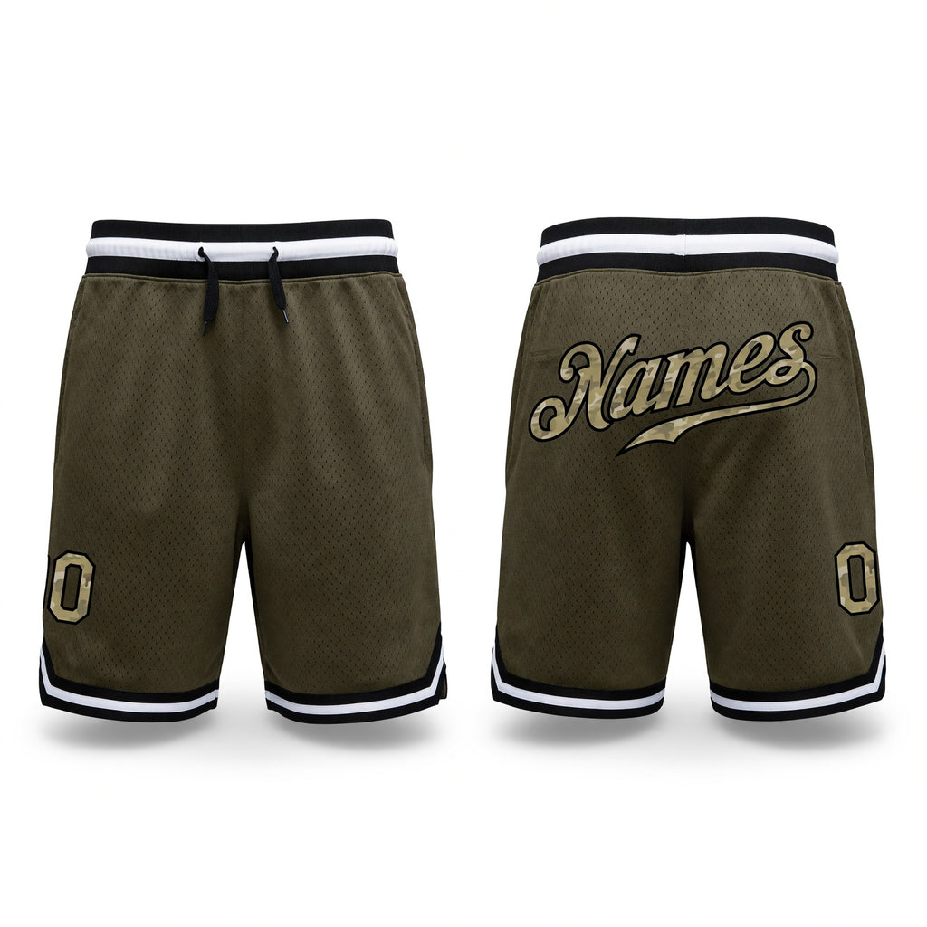 Custom Olive Camo-Black Authentic Throwback Salute To Service Basketball Shorts