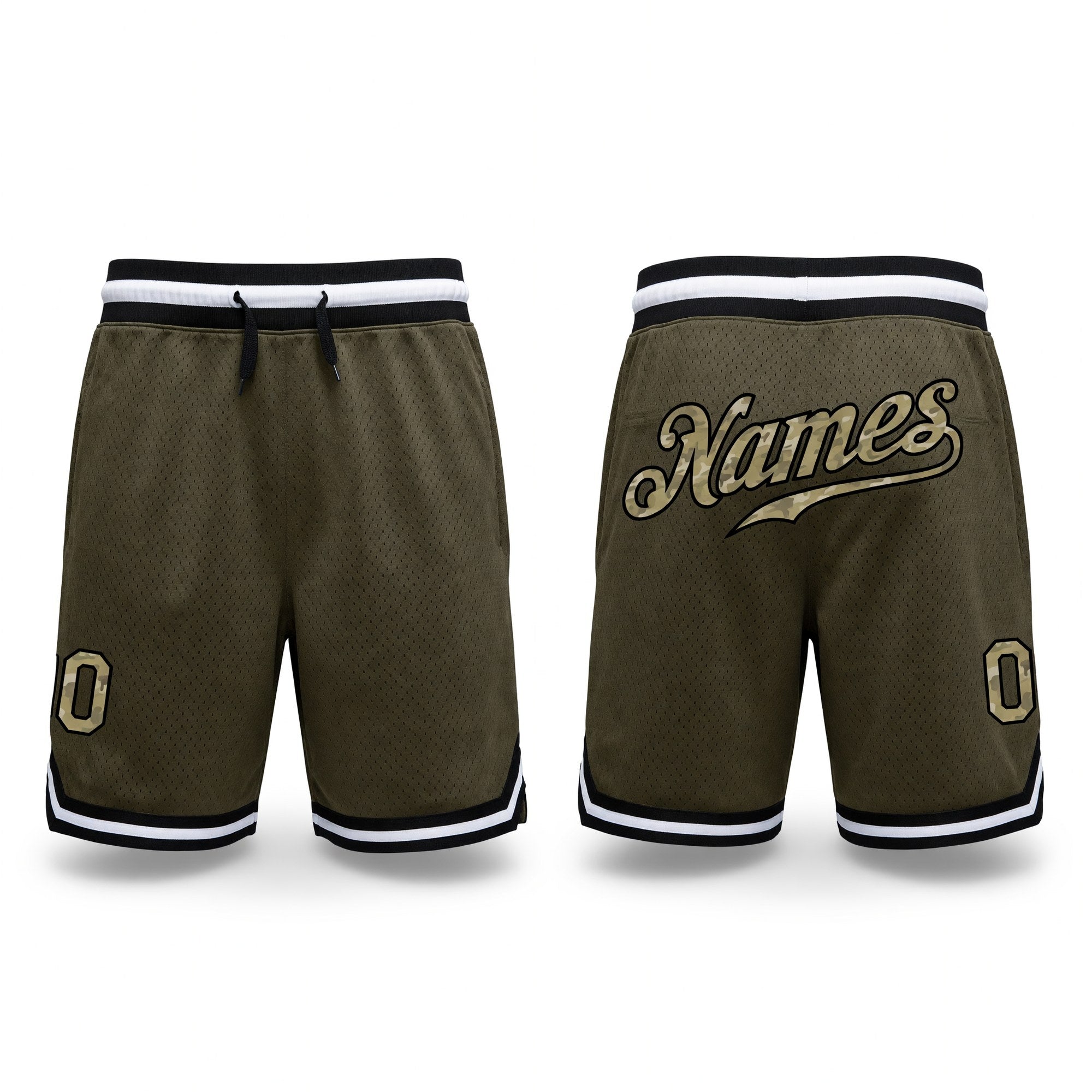 Custom Olive Camo-Black Authentic Throwback Salute To Service Basketball Shorts