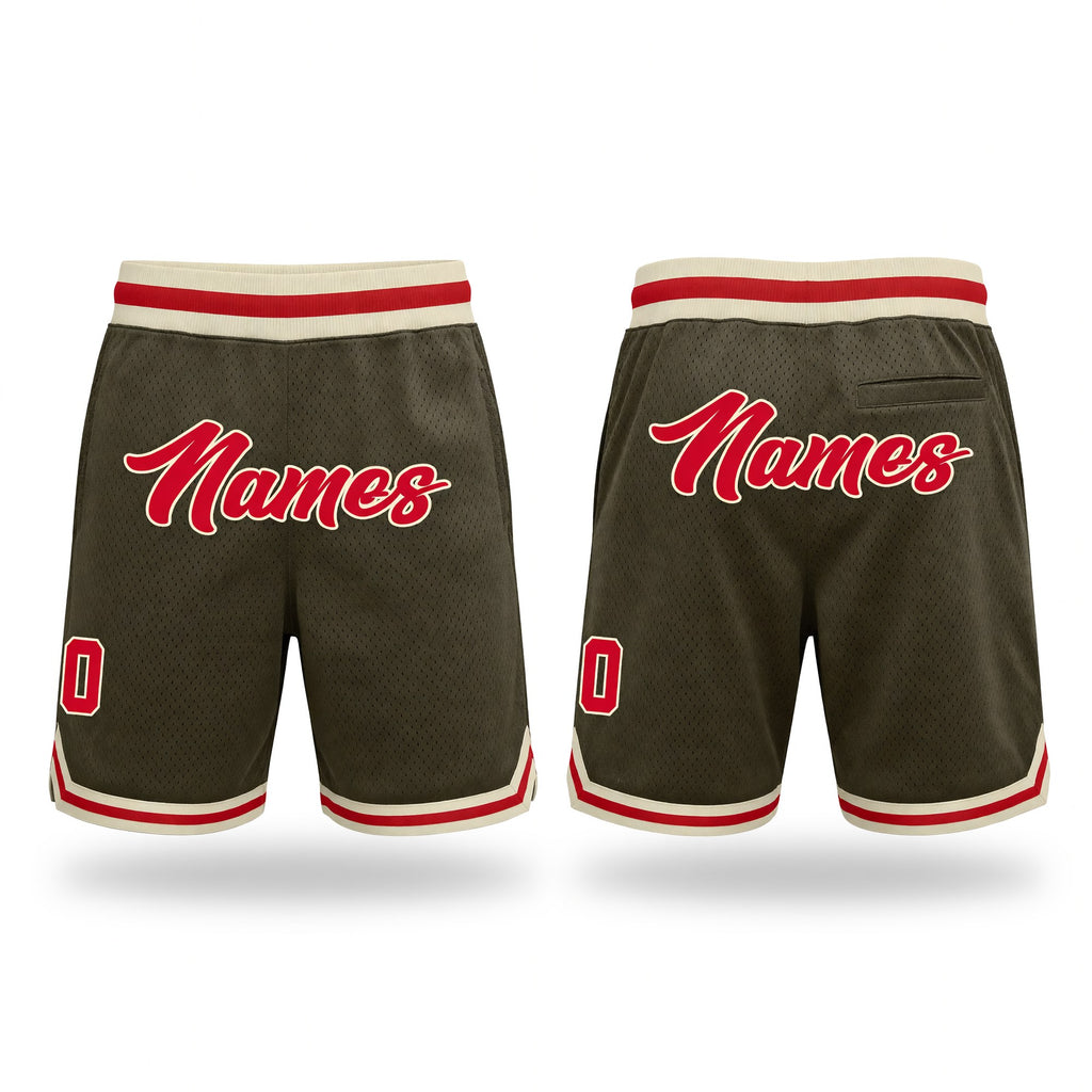 Custom Olive Red-Cream Authentic Throwback Salute To Service Basketball Shorts