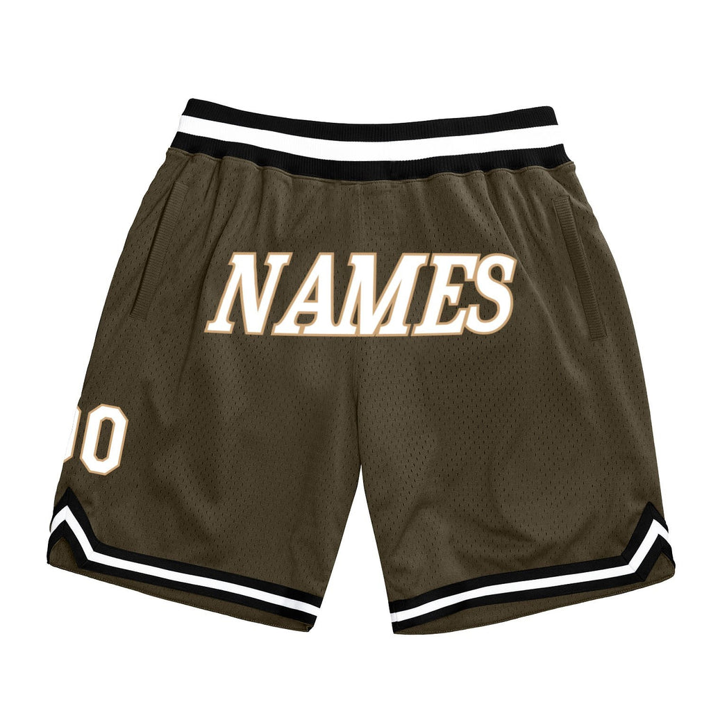 Custom Olive White-Black Authentic Throwback Salute To Service Basketball Shorts photo 1