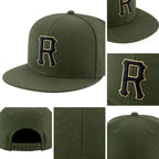 Custom Olive Black-Cream Stitched Adjustable Snapback Salute To Service Hat detail