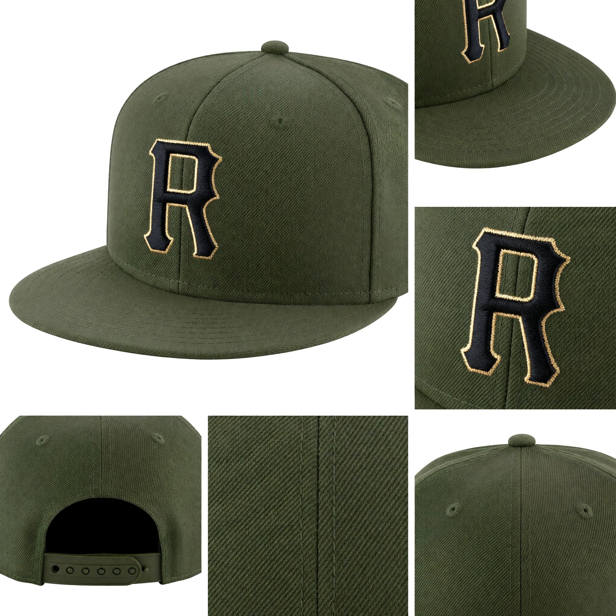 Custom Olive Black-Cream Stitched Adjustable Snapback Salute To Service Hat detail