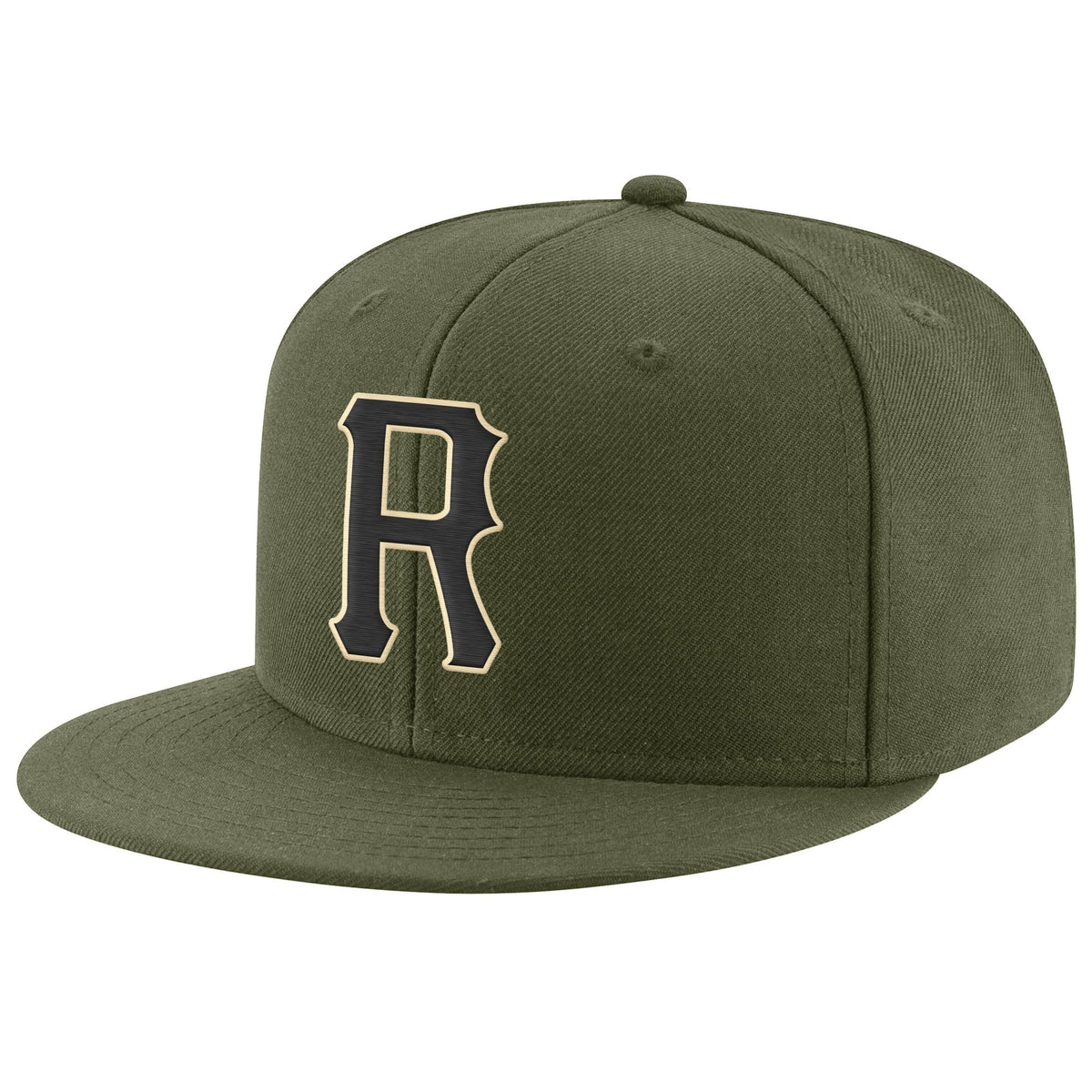 Custom Olive Black-Cream Stitched Adjustable Snapback Salute To Service Hat photo 1