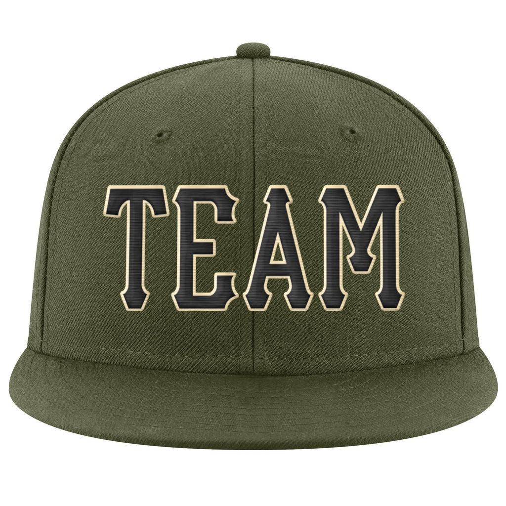 Custom Olive Black-Cream Stitched Adjustable Snapback Salute To Service Hat photo 2