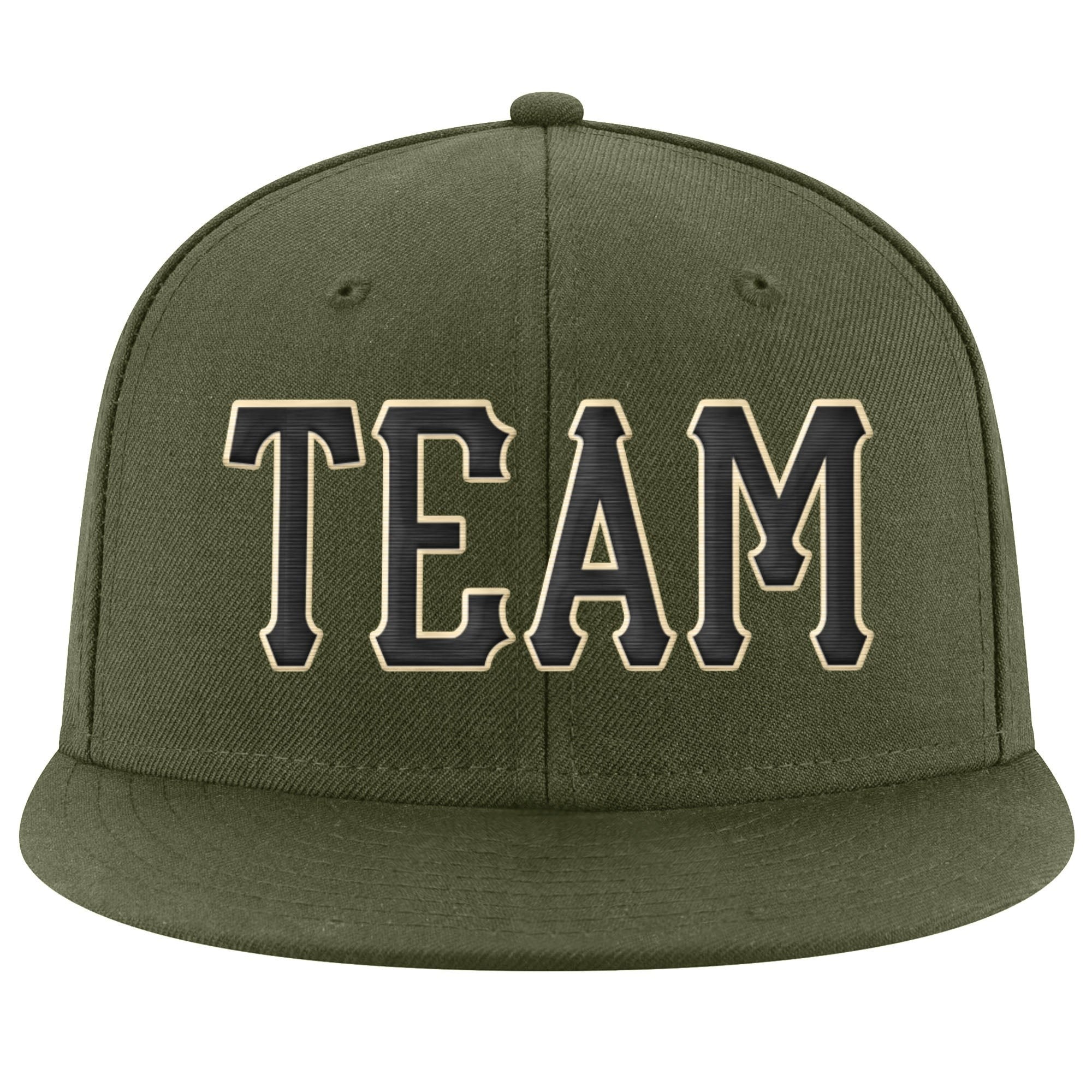 Custom Olive Black-Cream Stitched Adjustable Snapback Salute To Service Hat photo 2