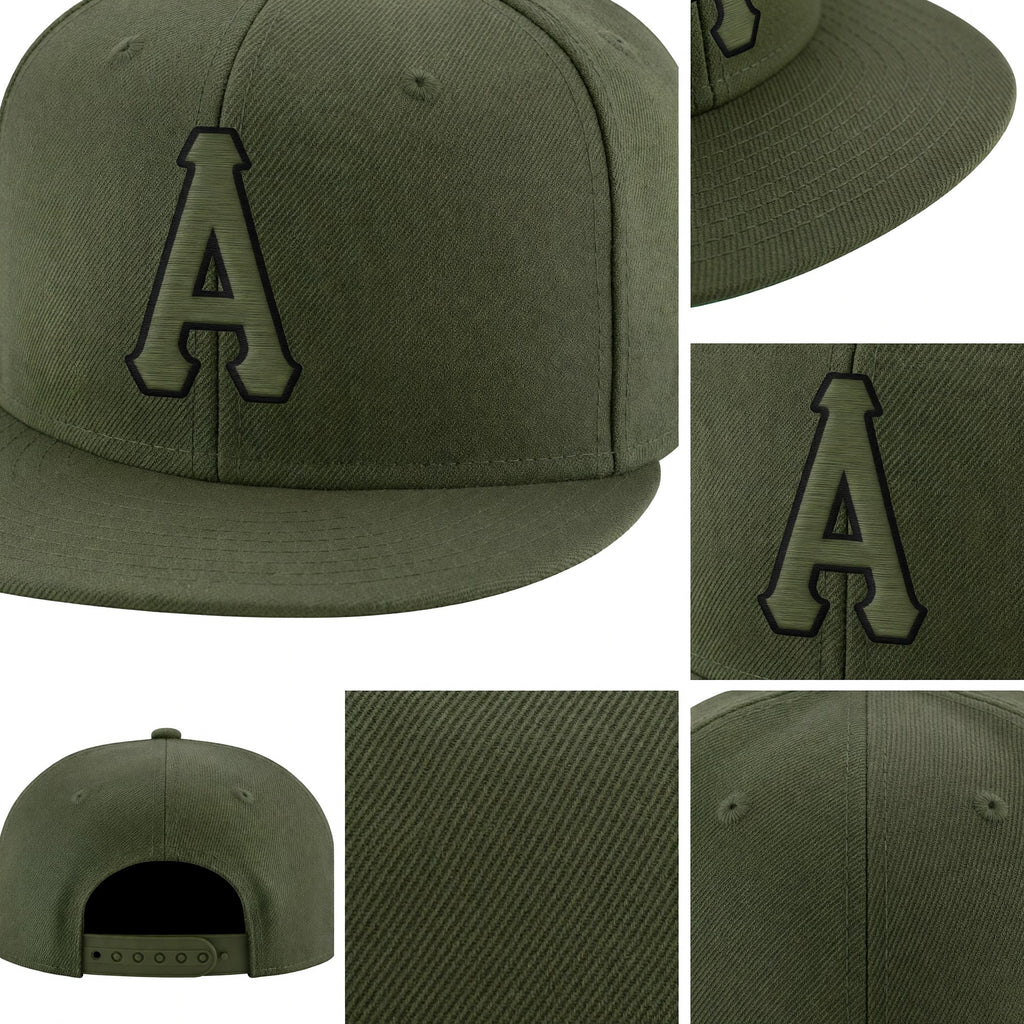 Custom Olive Olive-Black Stitched Adjustable Snapback Salute To Service Hat detail