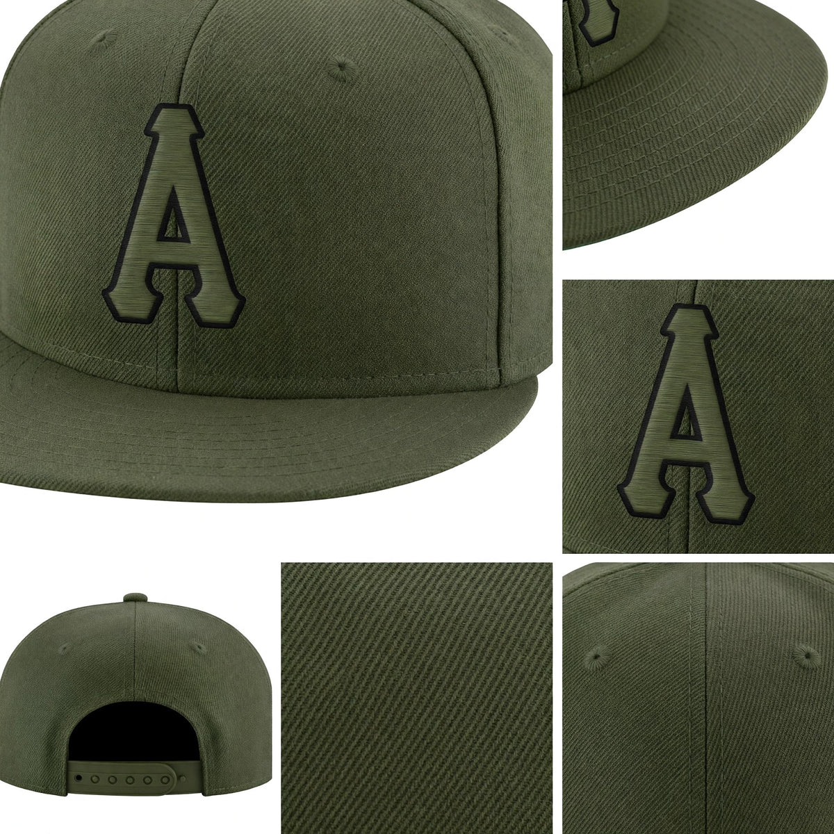 Custom Olive Olive-Black Stitched Adjustable Snapback Salute To Service Hat detail