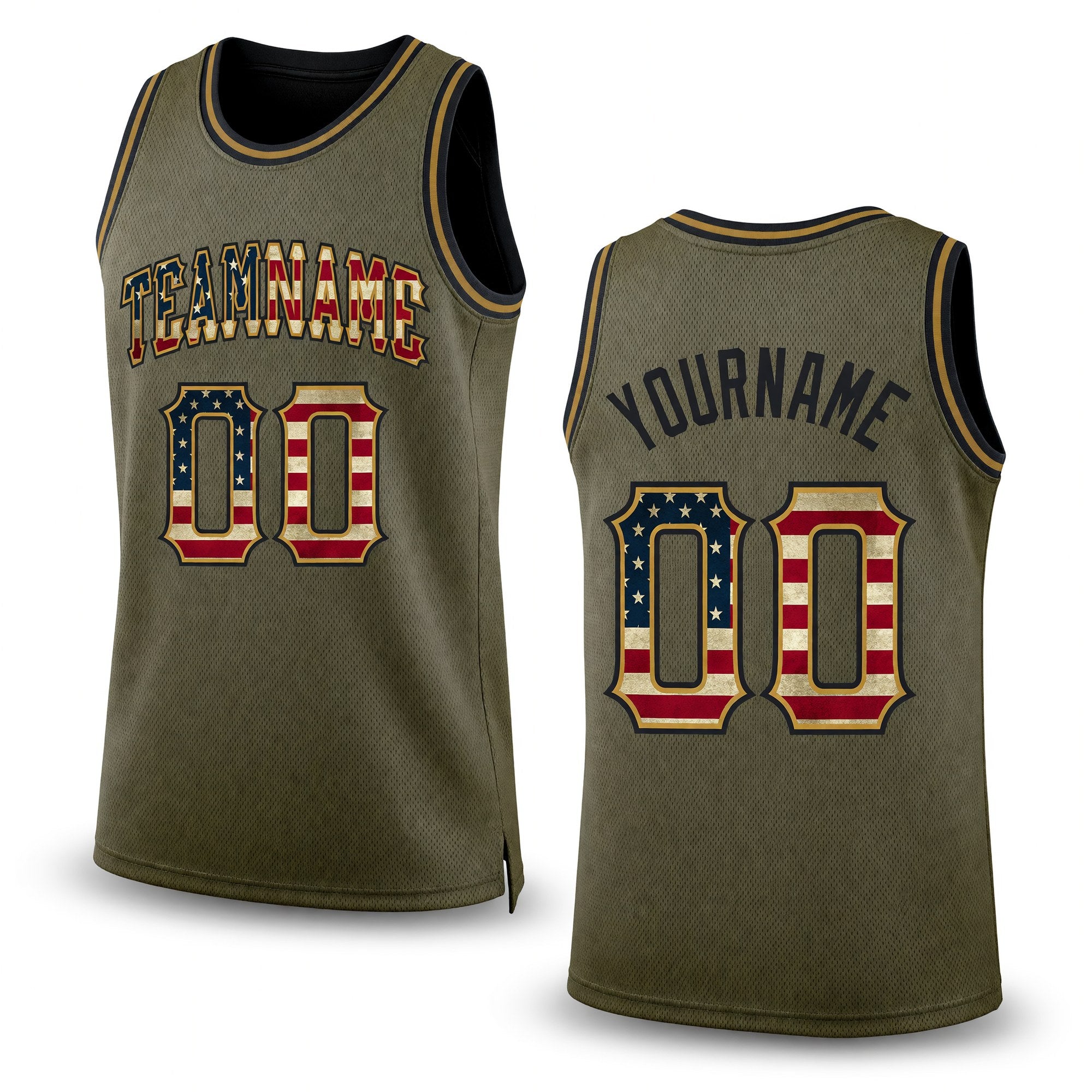Custom Olive Vintage USA Flag-Black Authentic Throwback Salute To Service Basketball Jersey