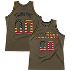 Custom Olive Vintage USA Flag-Black Authentic Throwback Salute To Service Basketball Jersey photo 1