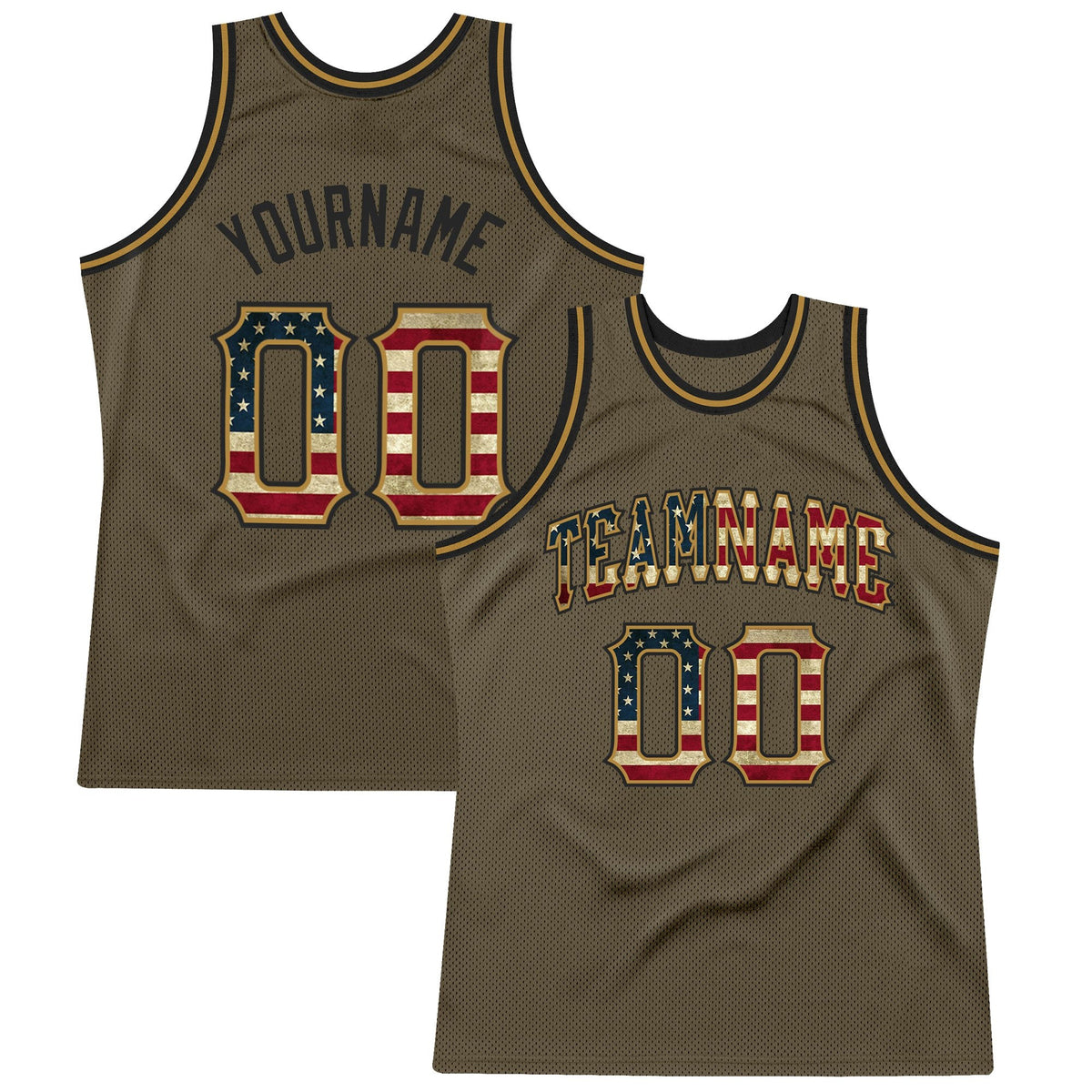 Custom Olive Vintage USA Flag-Black Authentic Throwback Salute To Service Basketball Jersey photo 1