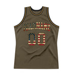 Custom Olive Vintage USA Flag-Black Authentic Throwback Salute To Service Basketball Jersey photo 4