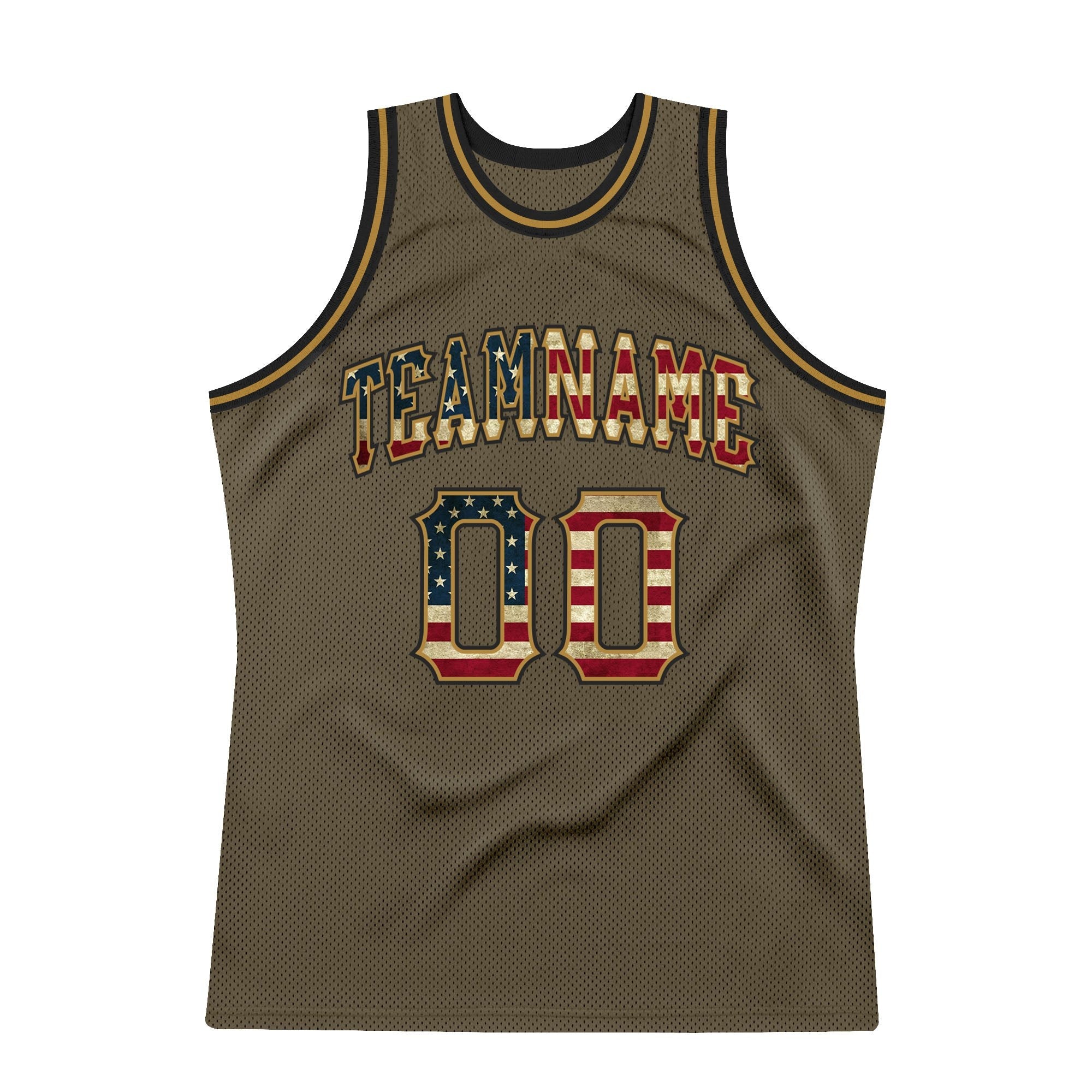 Custom Olive Vintage USA Flag-Black Authentic Throwback Salute To Service Basketball Jersey photo 4