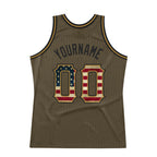 Custom Olive Vintage USA Flag-Black Authentic Throwback Salute To Service Basketball Jersey photo 5