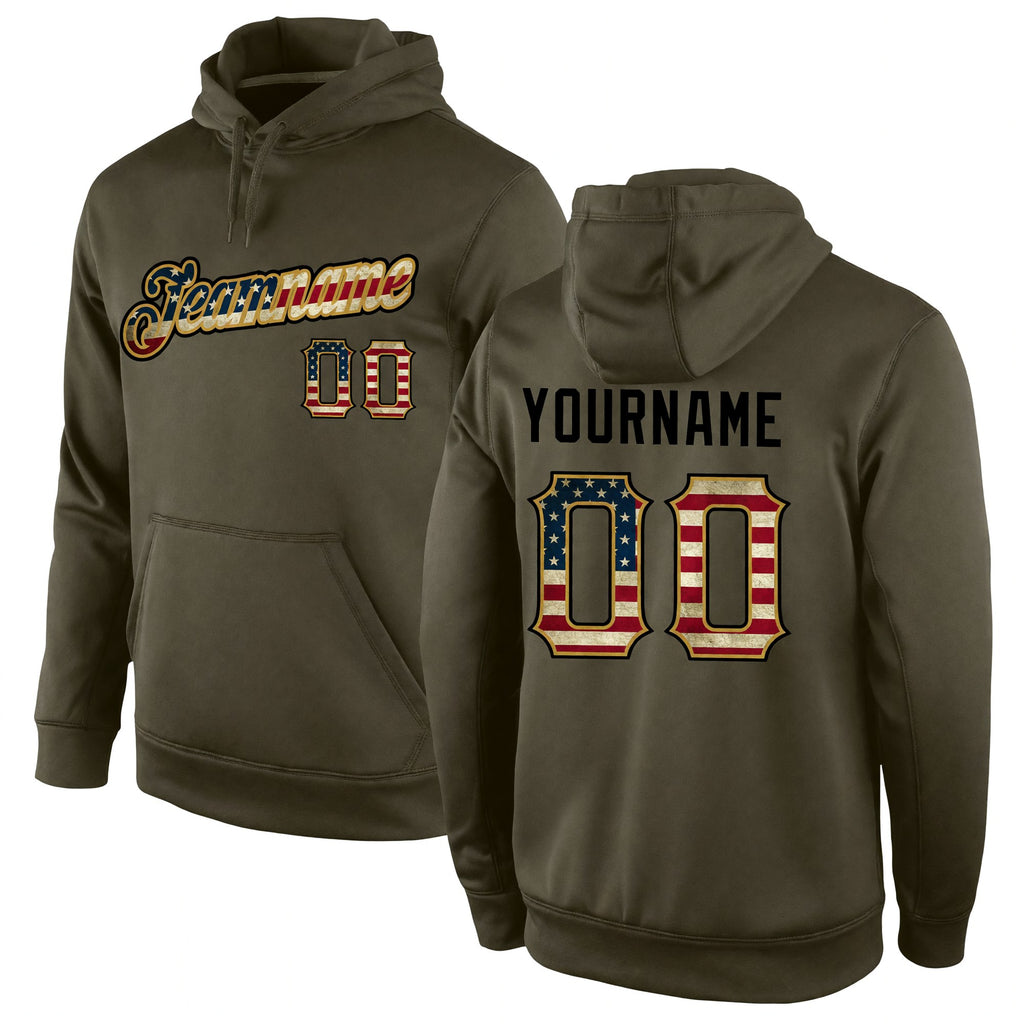 Custom Stitched Olive Vintage USA Flag-Black Sports Pullover Sweatshirt Salute To Service Hoodie