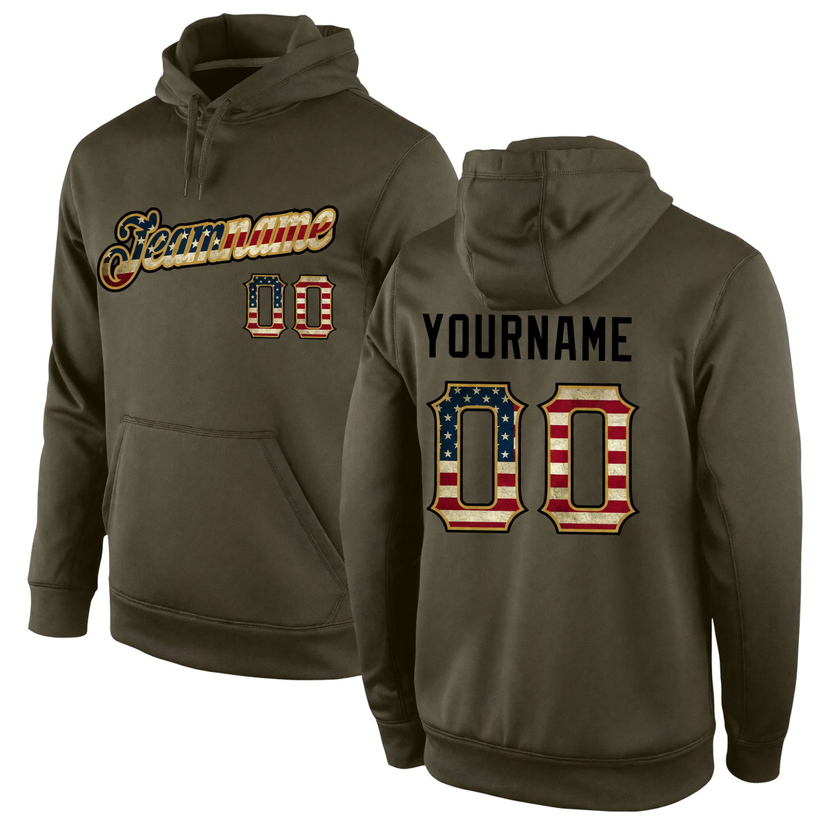 Custom Stitched Olive Vintage USA Flag-Black Sports Pullover Sweatshirt Salute To Service Hoodie
