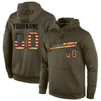 Custom Stitched Olive Vintage USA Flag-Black Sports Pullover Sweatshirt Salute To Service Hoodie photo 1