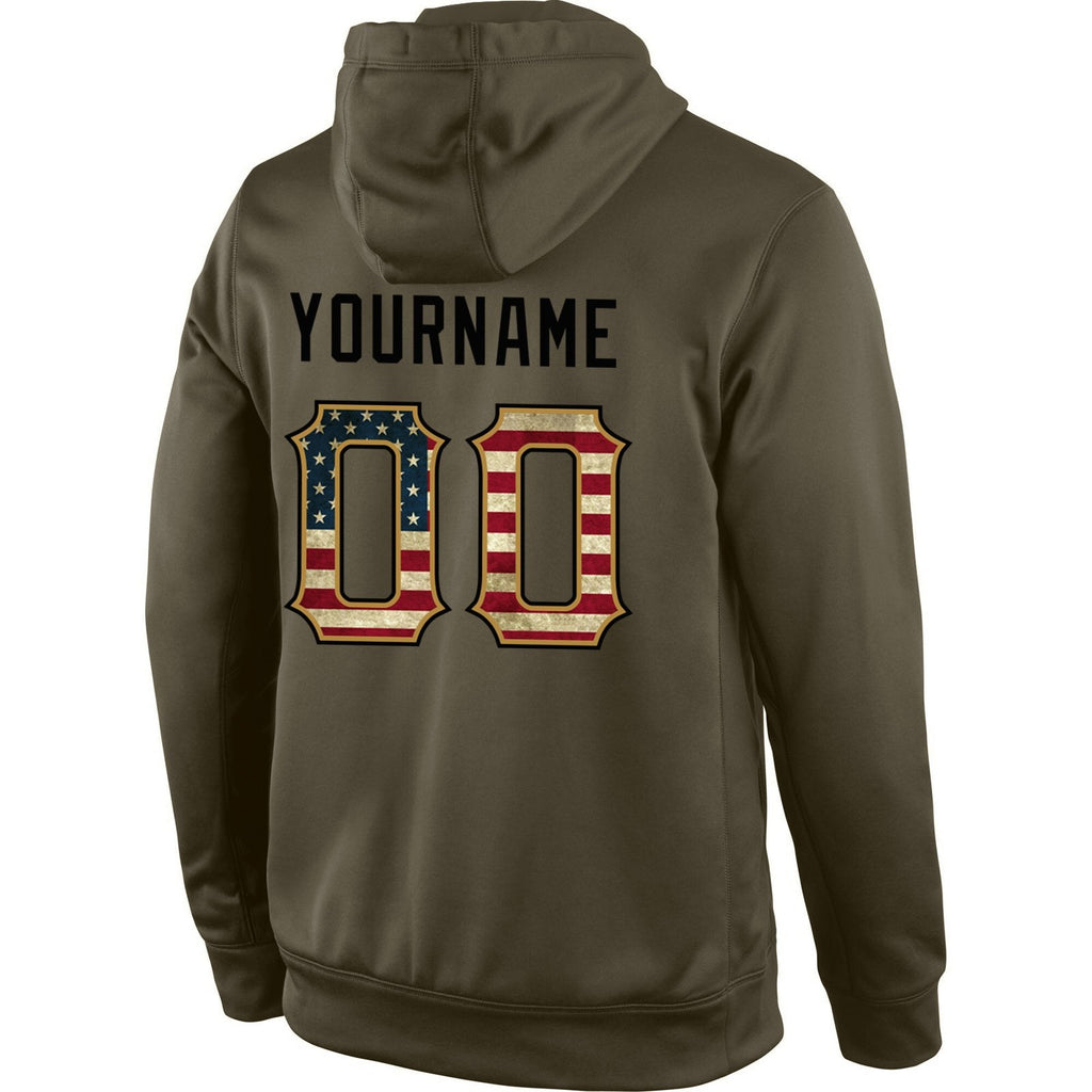 Custom Stitched Olive Vintage USA Flag-Black Sports Pullover Sweatshirt Salute To Service Hoodie photo 3