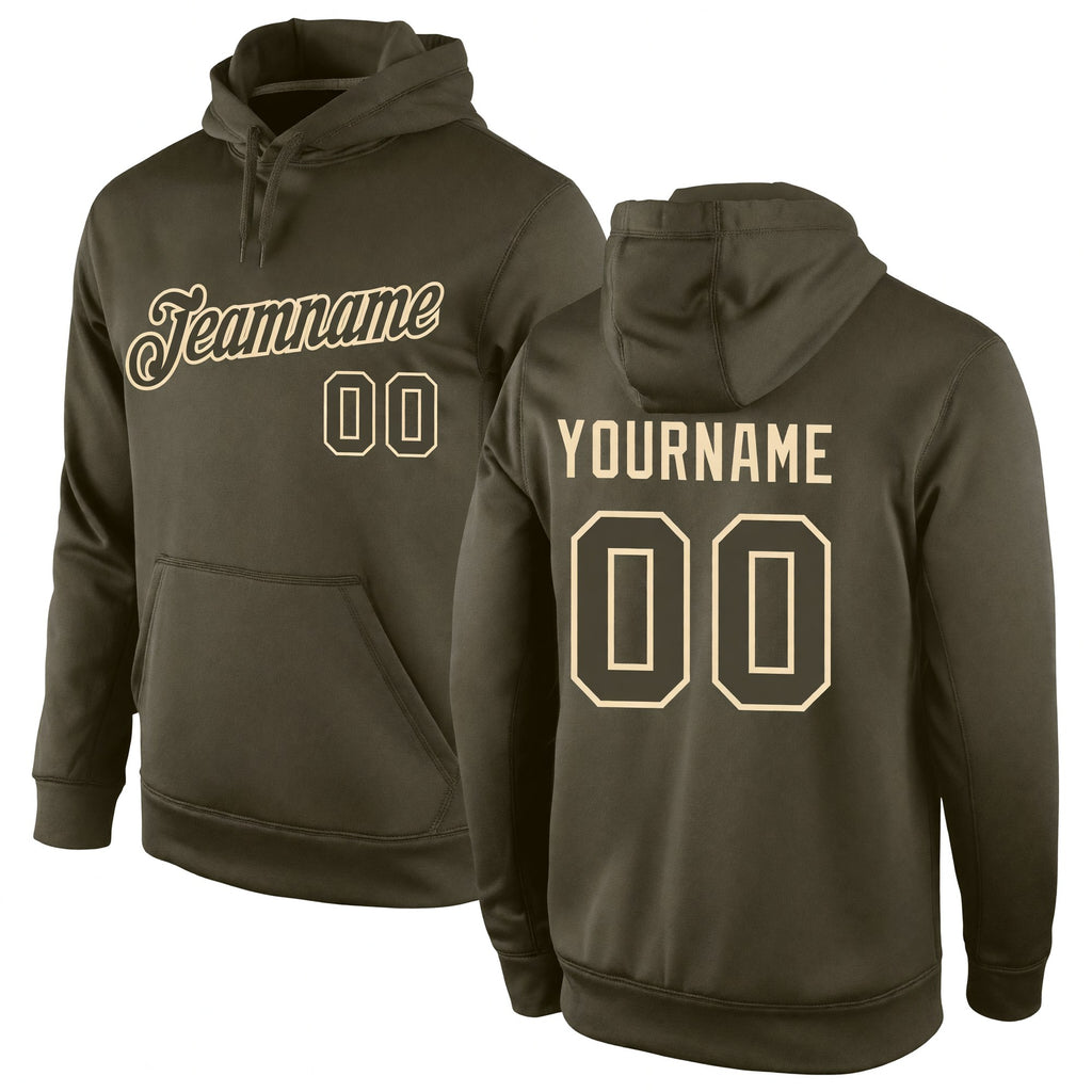 Custom Stitched Olive Olive-Cream Sports Pullover Sweatshirt Salute To Service Hoodie