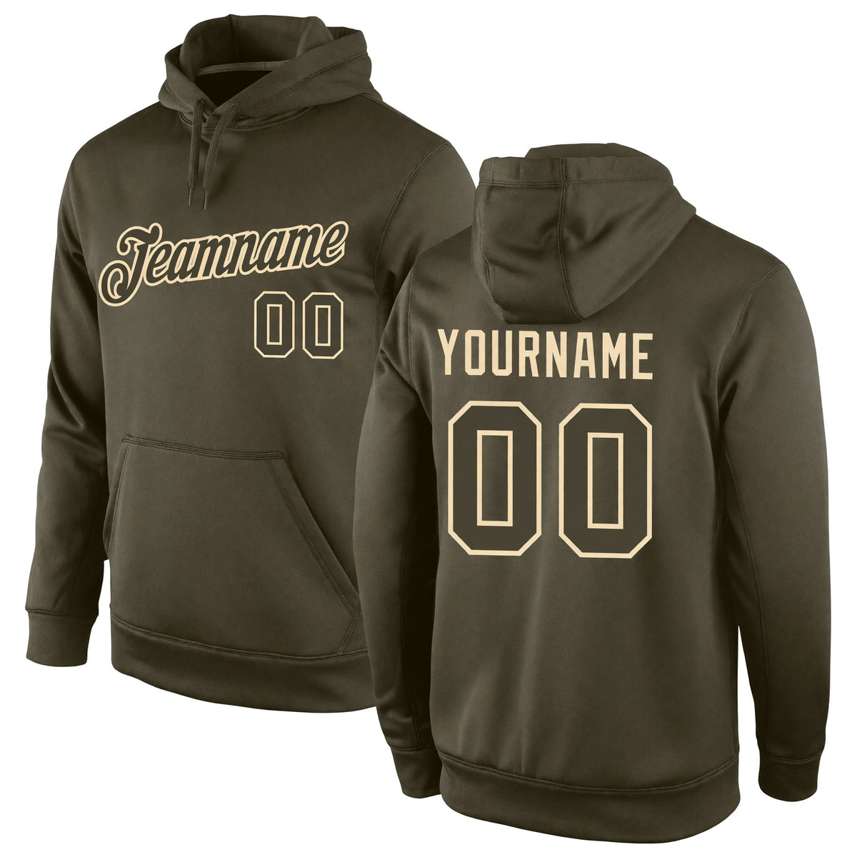 Custom Stitched Olive Olive-Cream Sports Pullover Sweatshirt Salute To Service Hoodie