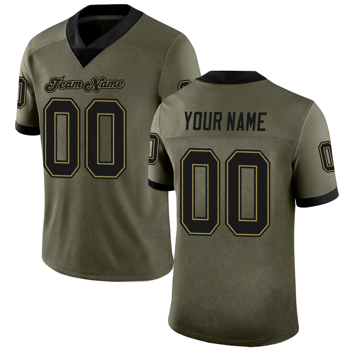 Custom Olive Black-Old Gold Mesh Salute To Service Football Jersey