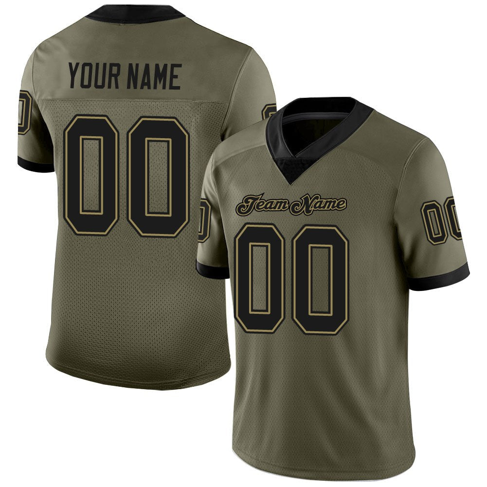 Custom Olive Black-Old Gold Mesh Salute To Service Football Jersey photo 1