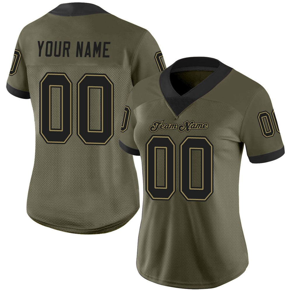 Custom Olive Black-Old Gold Mesh Salute To Service Football Jersey photo 2