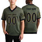 Custom Olive Black-Old Gold Mesh Salute To Service Football Jersey worn front and back