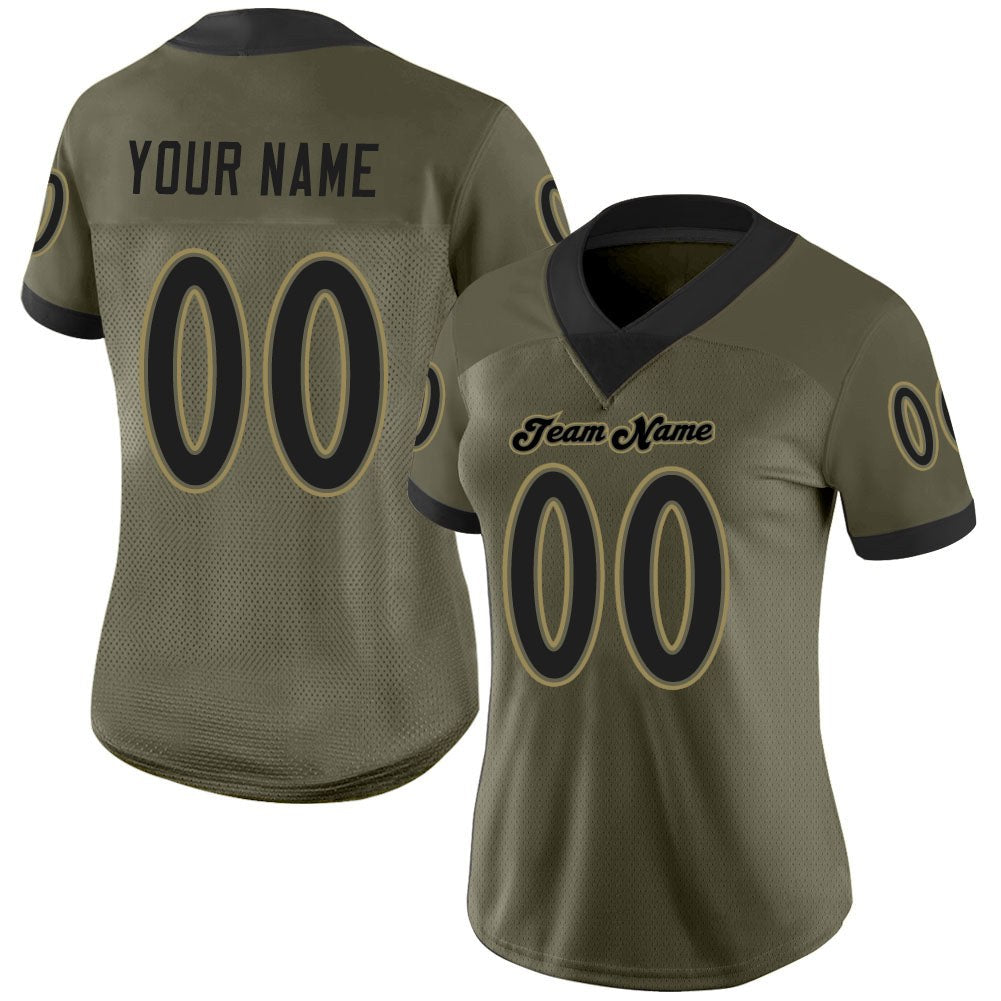Custom Olive Black-Old Gold Mesh Salute To Service Football Jersey photo 2