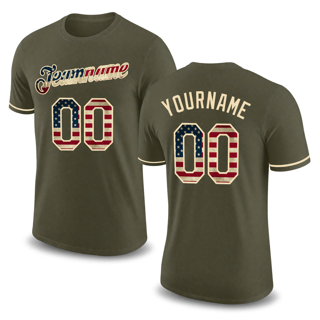 Custom Olive Vintage USA Flag-Cream Performance Salute To Service T-Shirt