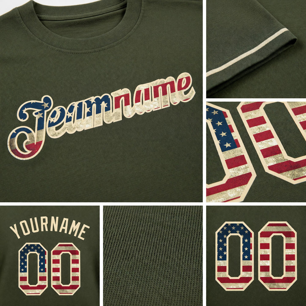 Custom Olive Vintage USA Flag-Cream Performance Salute To Service T-Shirt detail