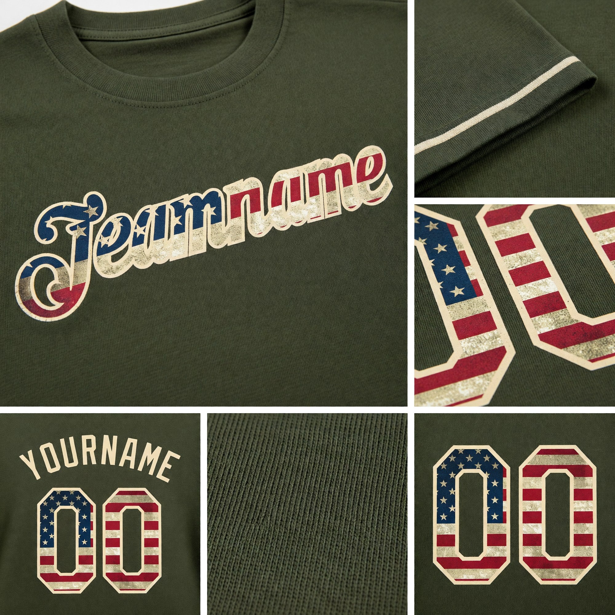 Custom Olive Vintage USA Flag-Cream Performance Salute To Service T-Shirt detail