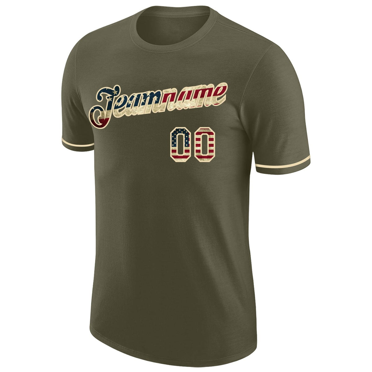 Custom Olive Vintage USA Flag-Cream Performance Salute To Service T-Shirt photo 4