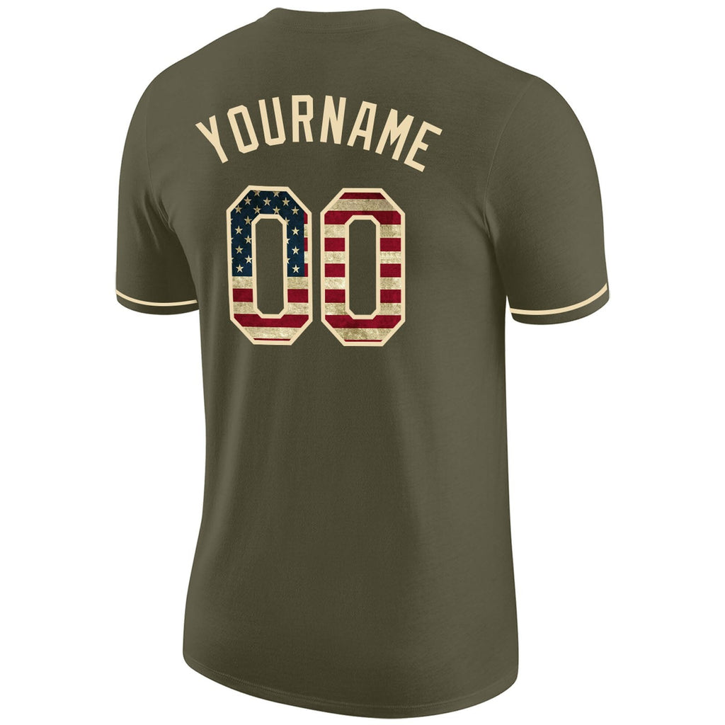 Custom Olive Vintage USA Flag-Cream Performance Salute To Service T-Shirt photo 5