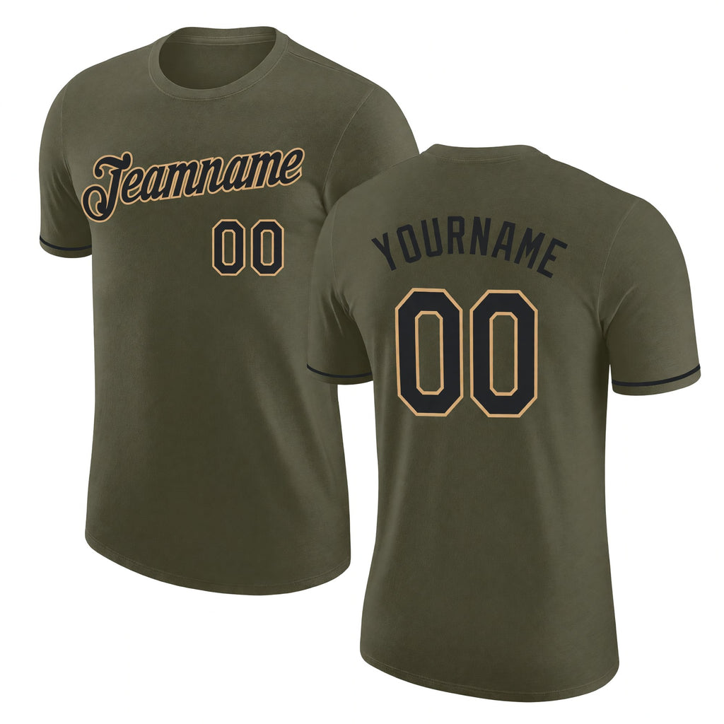 Custom Olive Black-Old Gold Performance Salute To Service T-Shirt