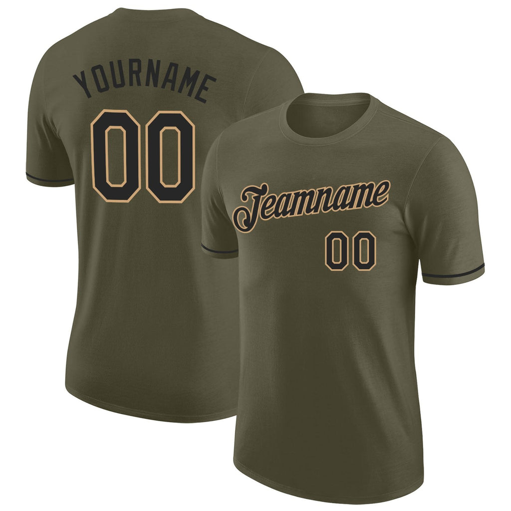 Custom Olive Black-Old Gold Performance Salute To Service T-Shirt photo 1