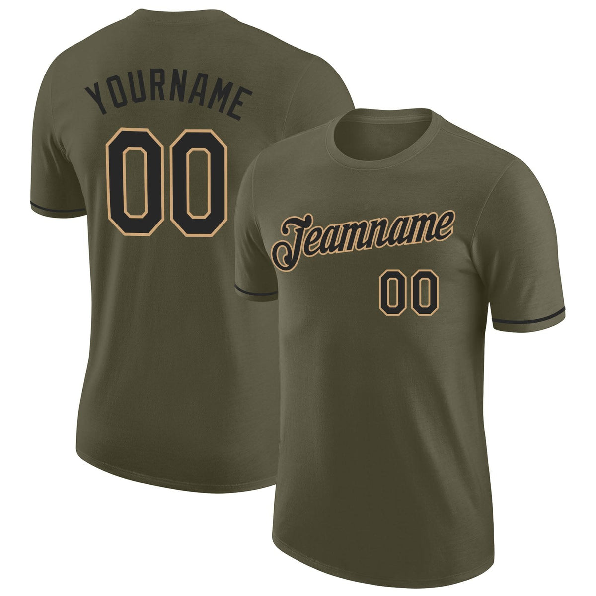Custom Olive Black-Old Gold Performance Salute To Service T-Shirt photo 1