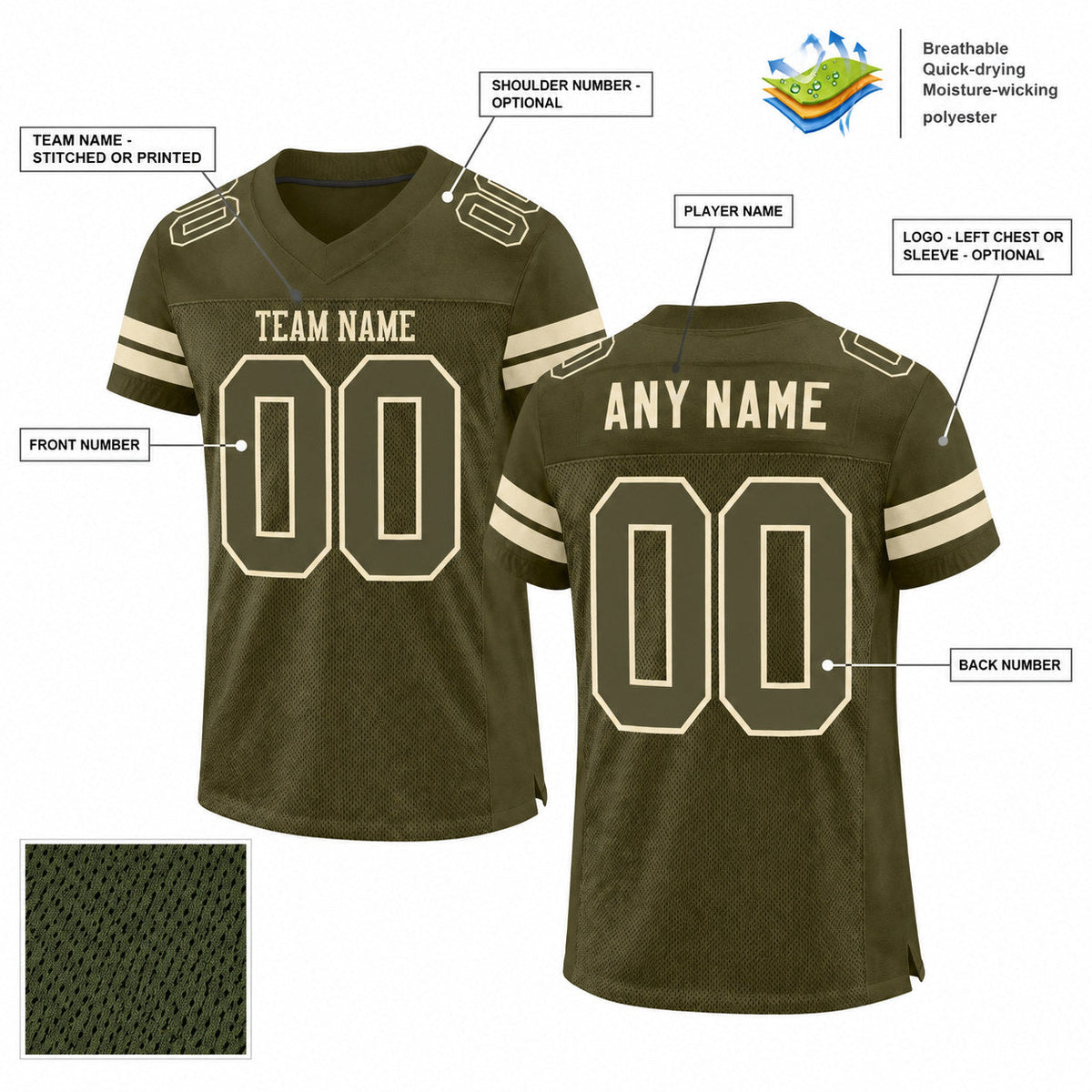 Custom Olive Salute To Service Mesh Authentic Football Jersey with Olive and Cream Lettering customization guide