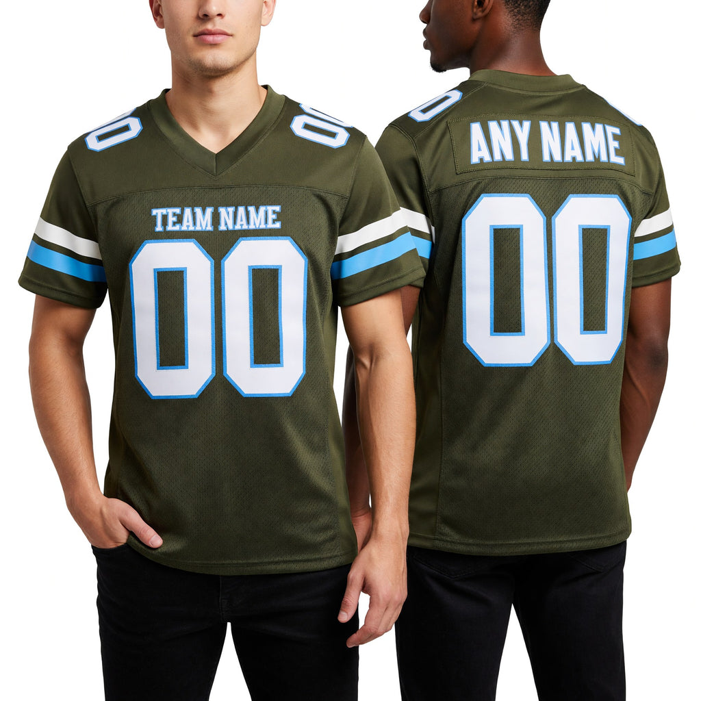 Custom Olive White-Light Blue Mesh Authentic Salute To Service Football Jersey worn front and back