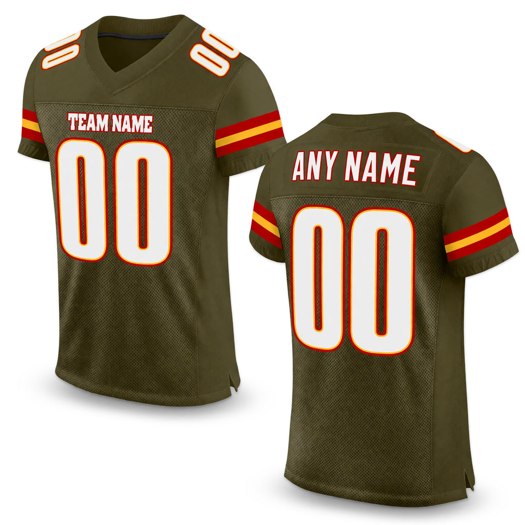Custom Olive White-Gold Mesh Authentic Salute To Service Football Jersey