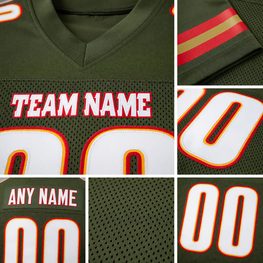 Custom Olive White-Gold Mesh Authentic Salute To Service Football Jersey detail