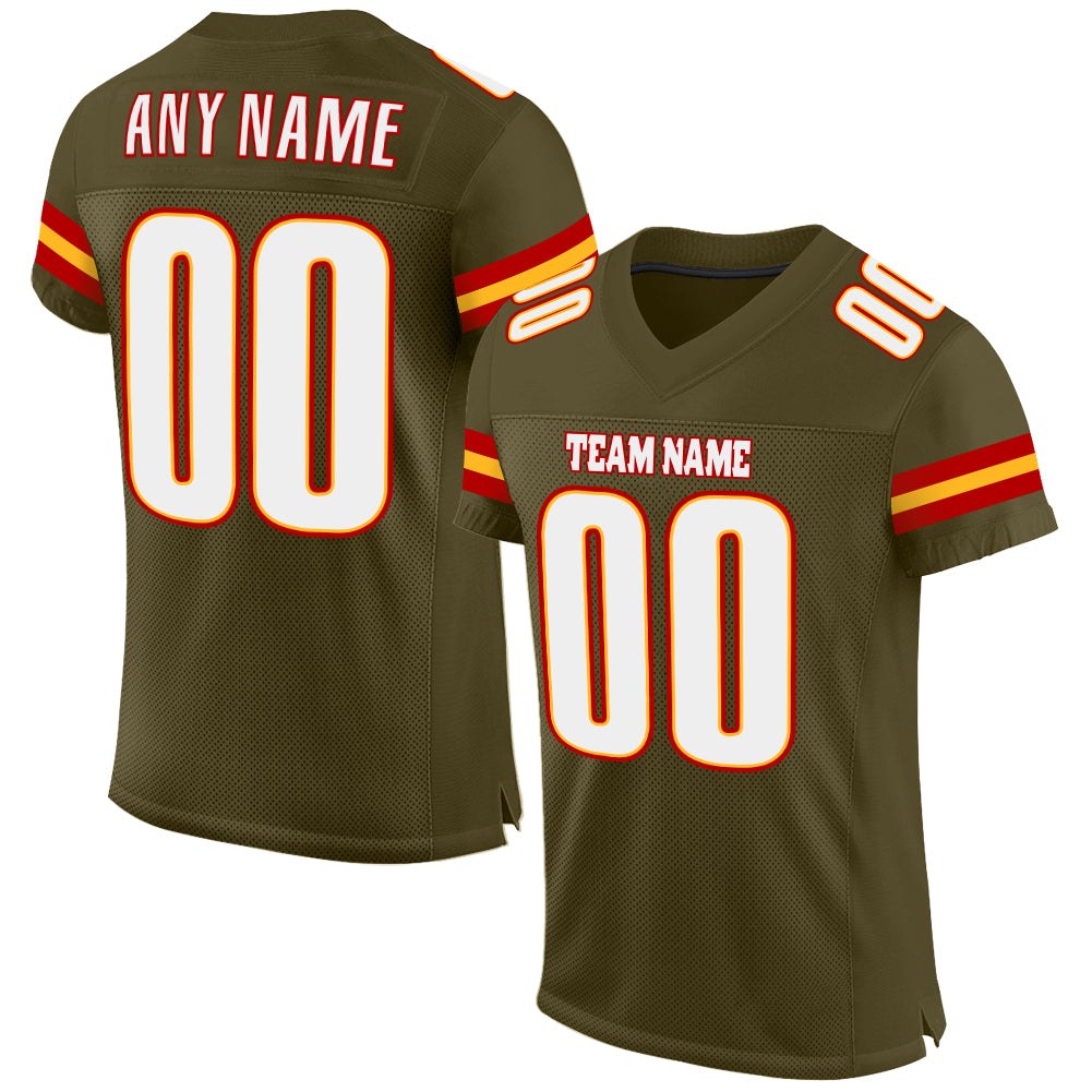 Custom Olive White-Gold Mesh Authentic Salute To Service Football Jersey photo 1