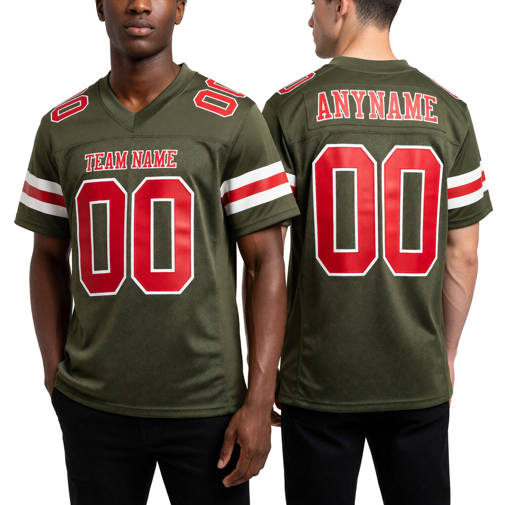 Custom Olive Red-White Mesh Authentic Salute To Service Football Jersey worn front and back
